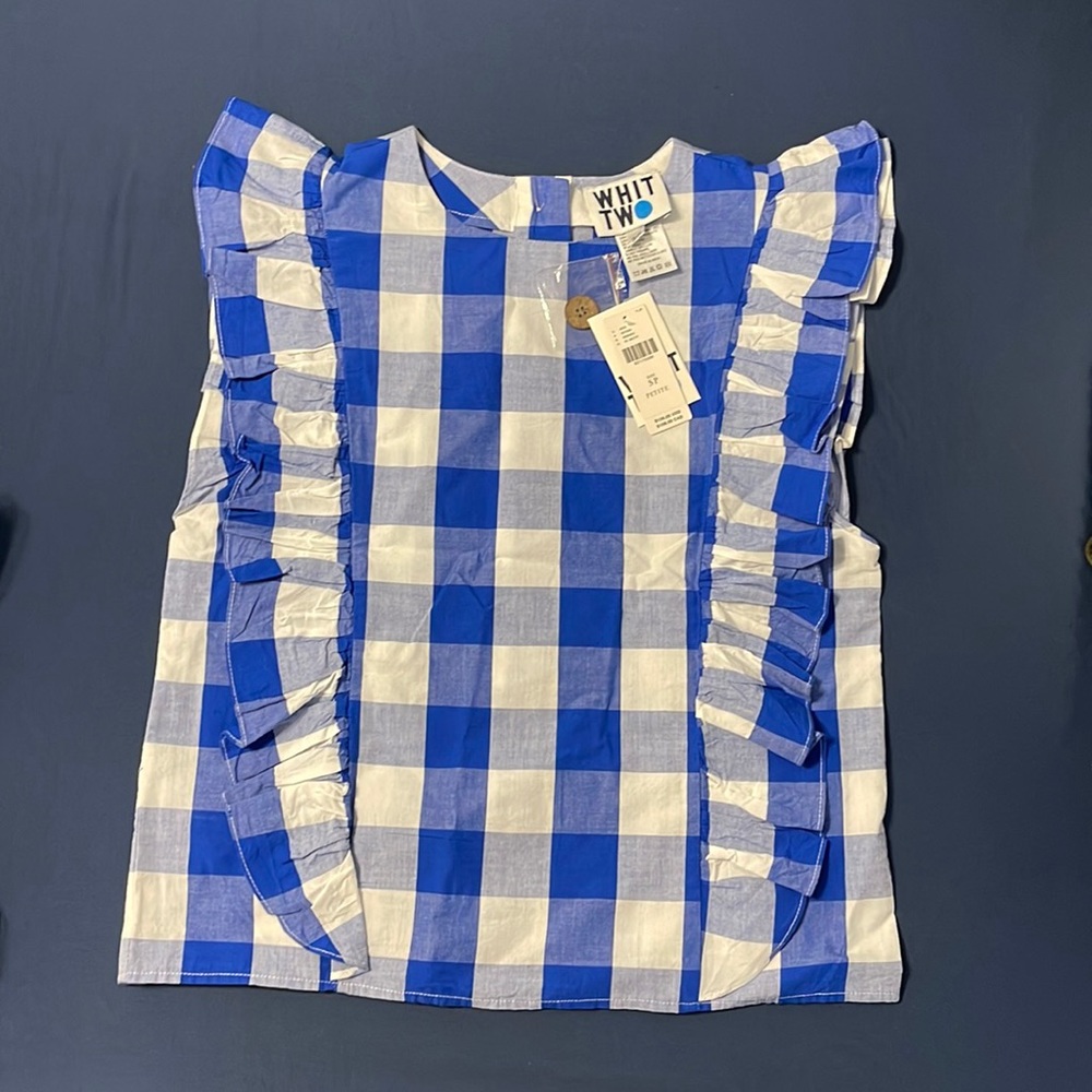 Anthropologie blue and white checkered shirt